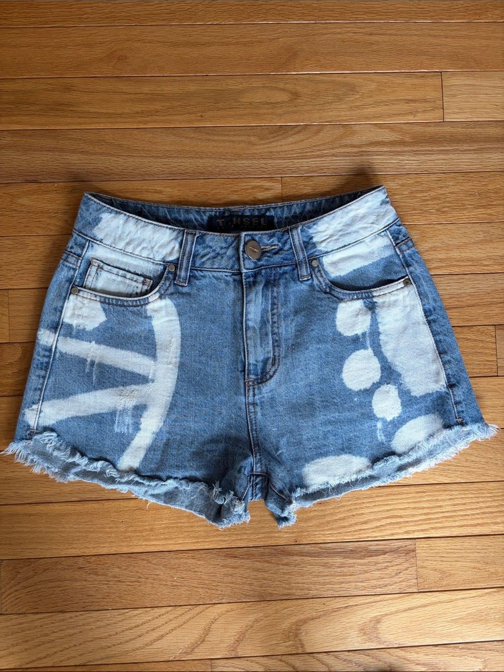 Tinsel Bleached Tie-Dye Denim Shorts - Blue